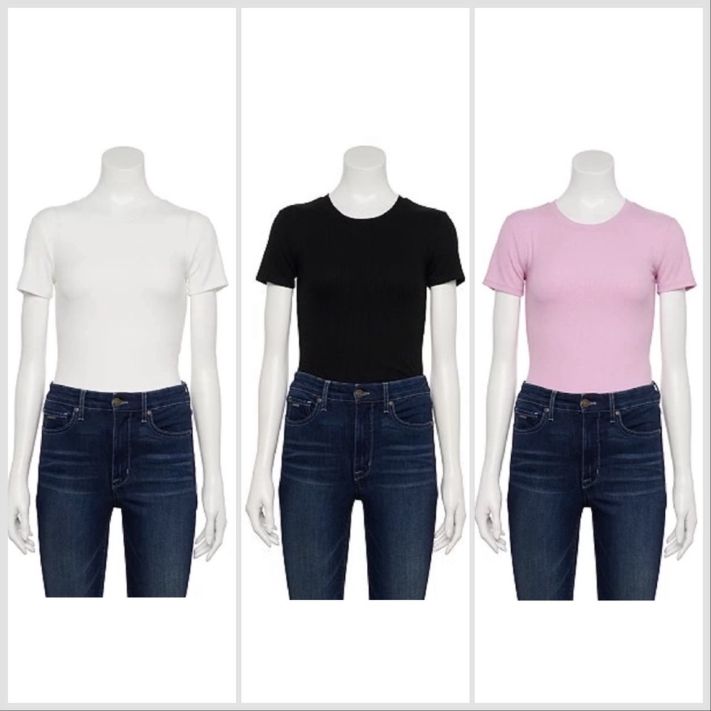 Nine West Rib Short Sleeve Crewneck Bodysuit